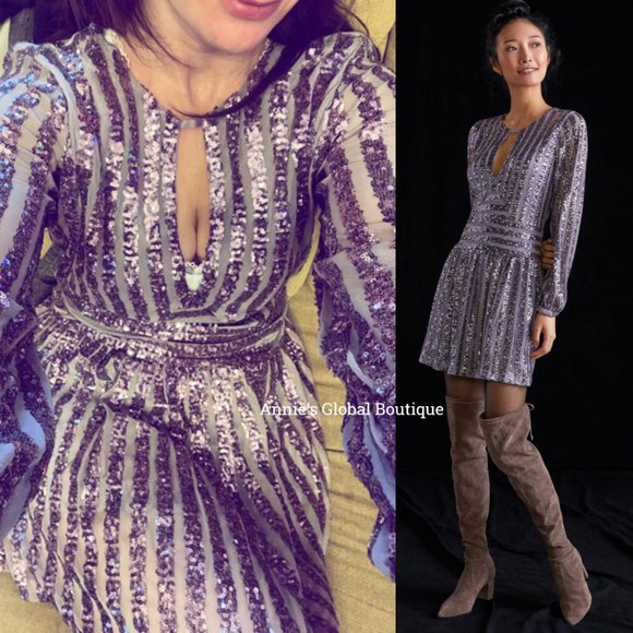 NWT ANTHROPOLOGIE Sequined Open-Back Mini Dress. Size 6 - Picture 3 of 16